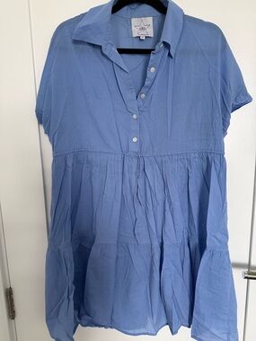 AREA Light Blue Button-Front Tiered Dress
